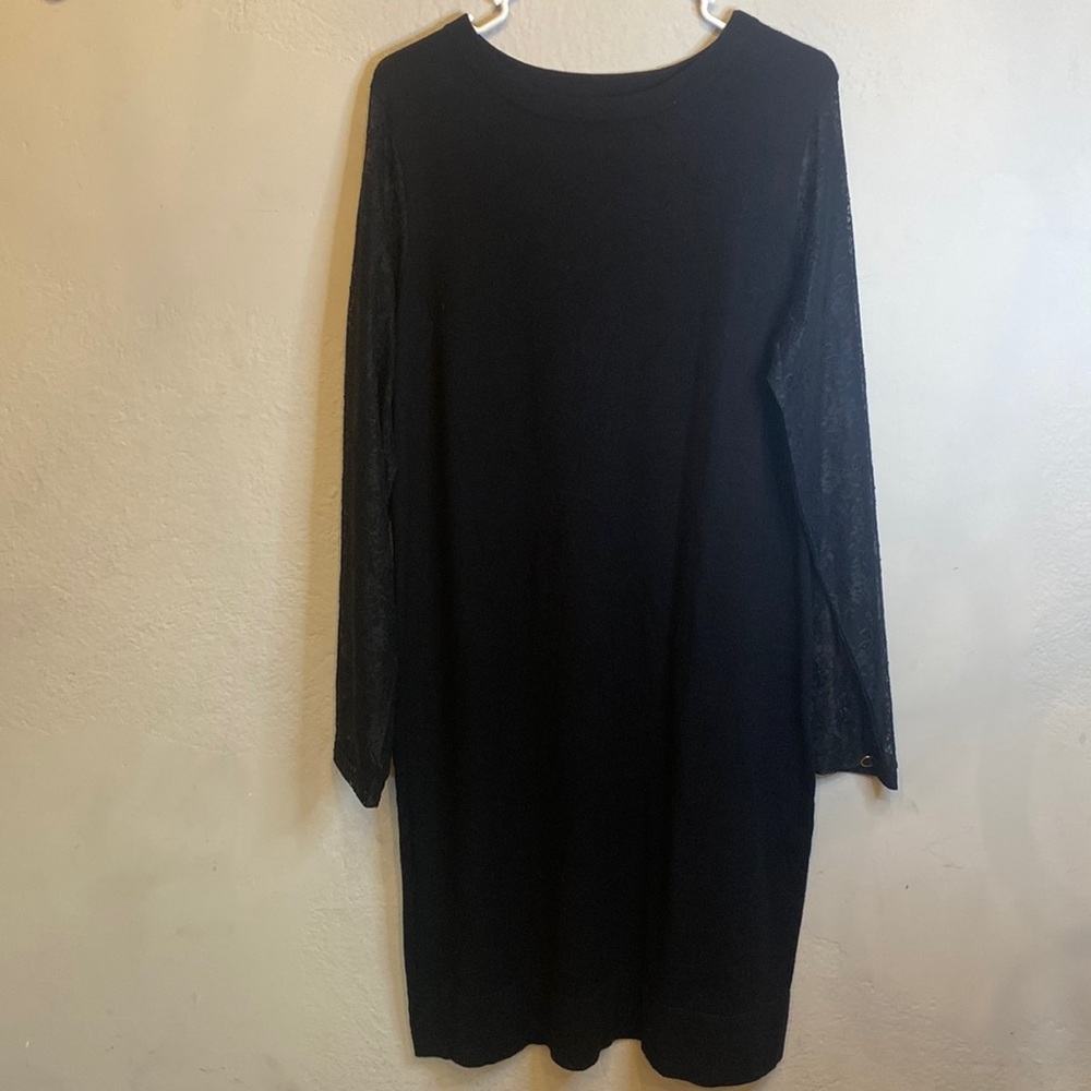 Nicole Miller New York Little Black Dress with Floral Lace Sleeves